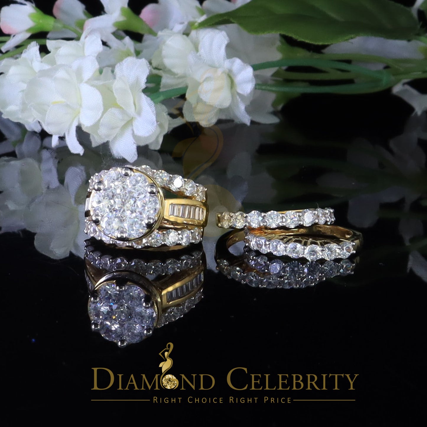 DiamondCelebritees Yellow Silver 14.00ct Cubic Zirconia Ring Multi Row Bridal Womens Ring Size 8