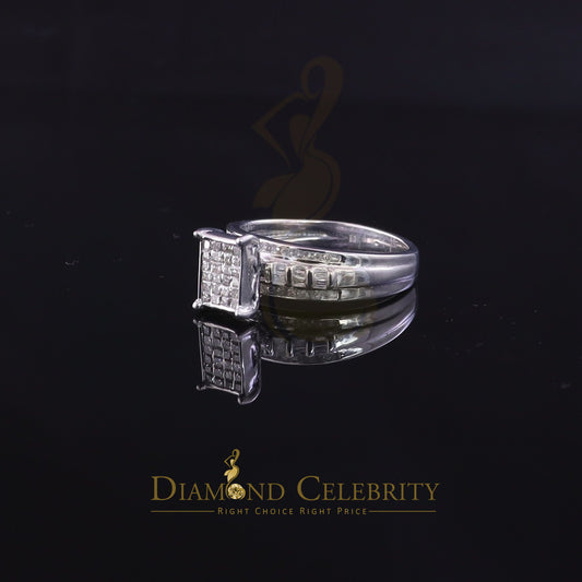 DiamondCelebritees 925 Sterling Silver White Real 0.33ct Princess Diamonds Square Ring Size 7