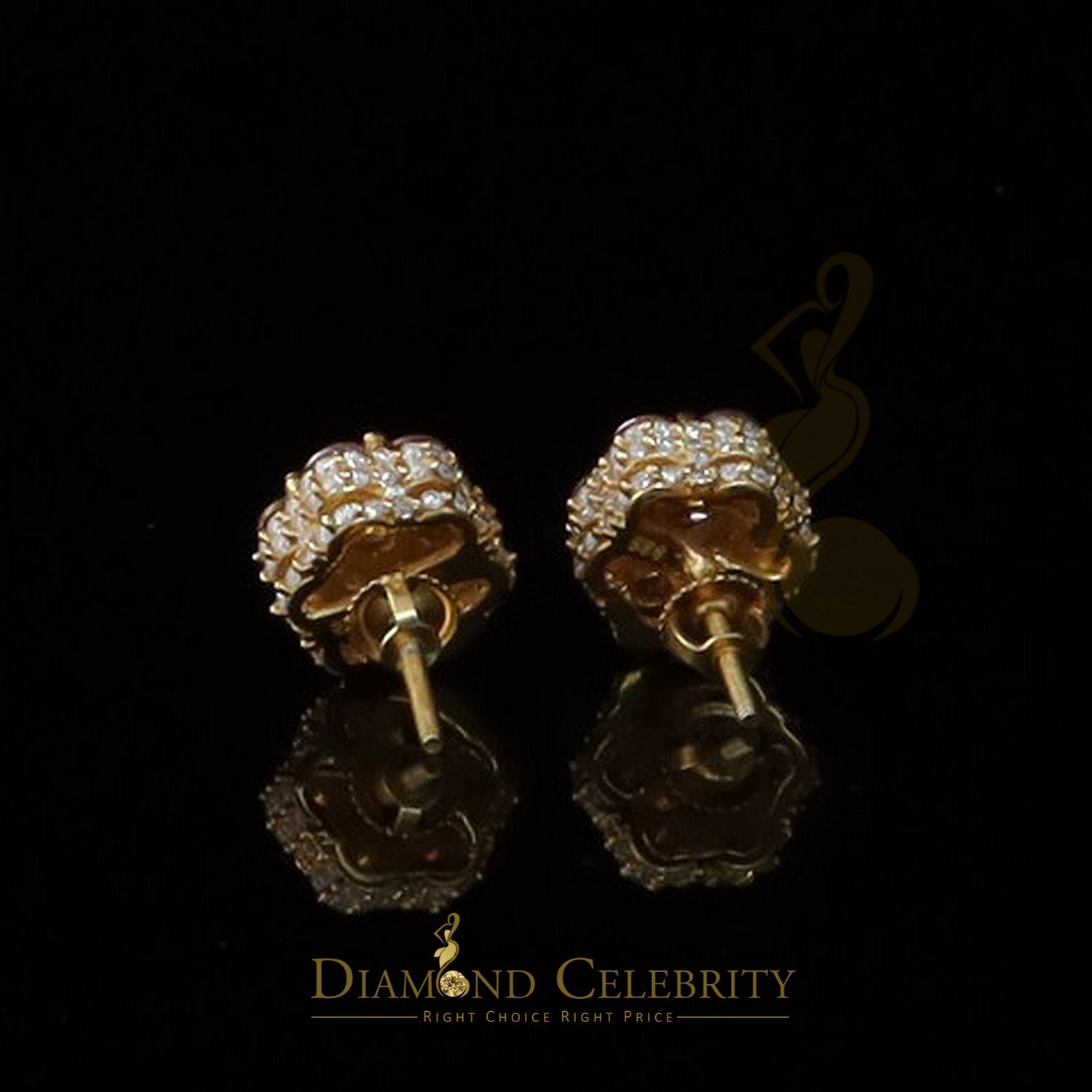 DiamondCelebritees Women's 925 Silver Yellow 2.50ct VVS 'D' Pink Moissanite Floral Stud Earrings