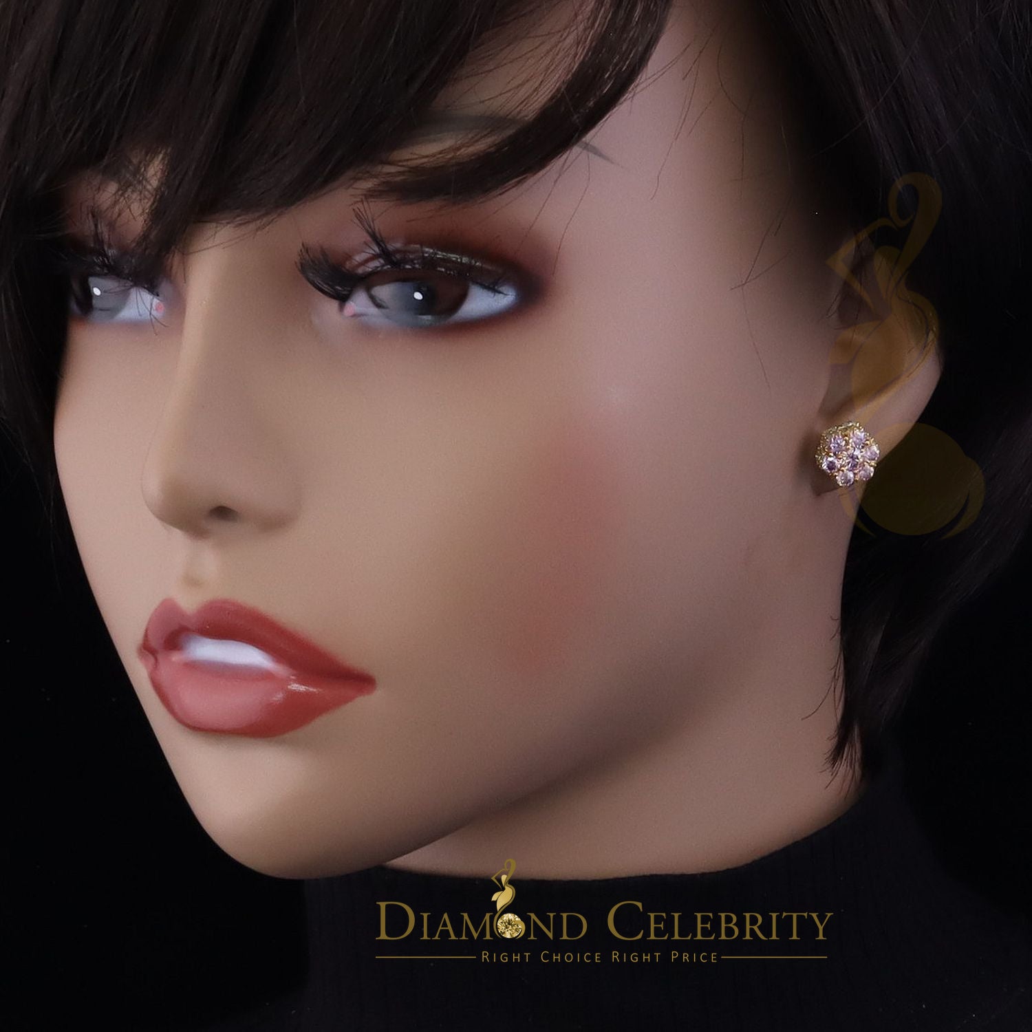 DiamondCelebritees Women's 925 Silver Yellow 2.50ct VVS 'D' Pink Moissanite Floral Stud Earrings