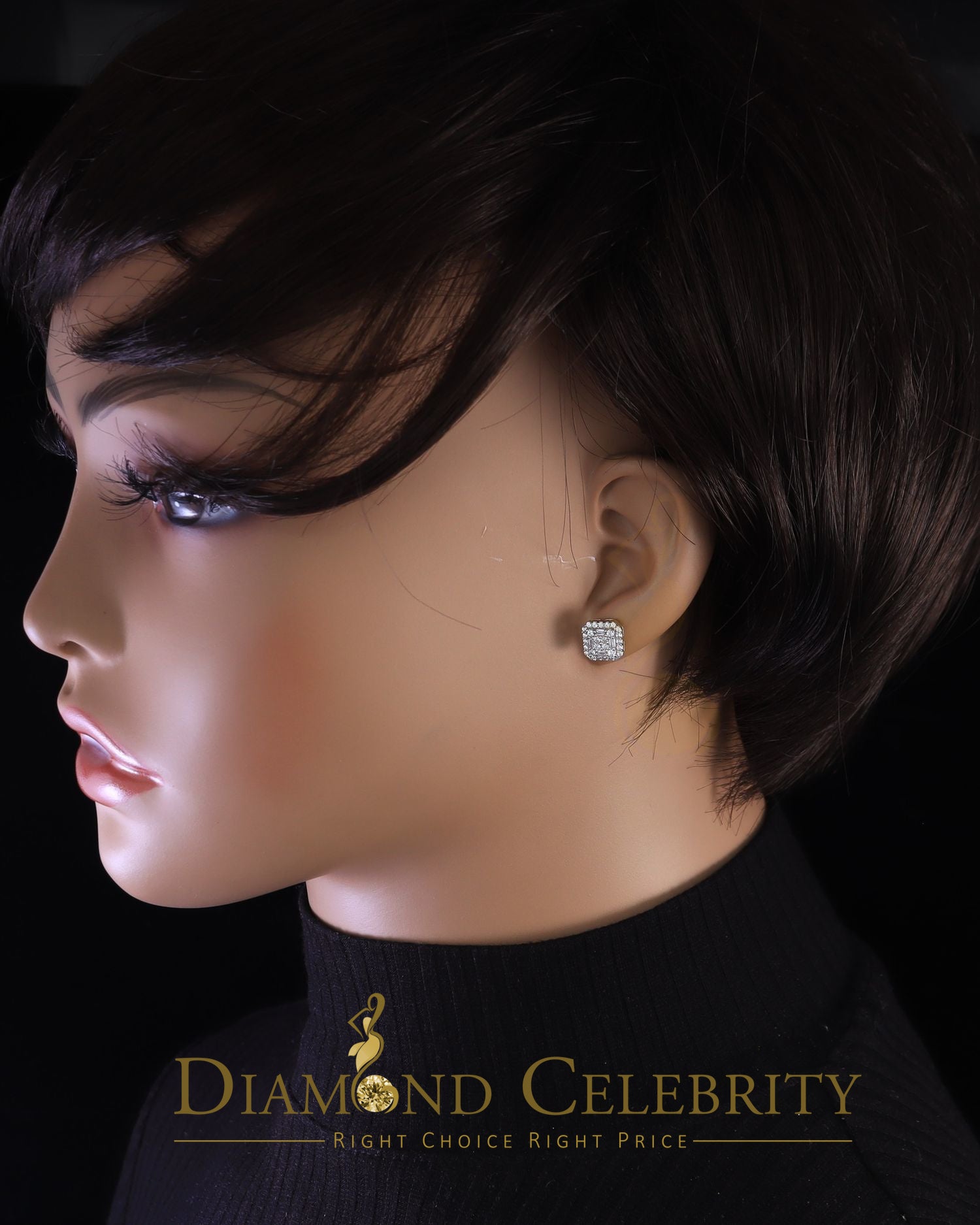 DiamondCelebritees  0.98ct Cubic Zirconia 925 Yellow Silver Women's & Men's Hip Hop Square Earrings
