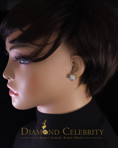 DiamondCelebritees  0.98ct Cubic Zirconia 925 Yellow Silver Women's & Men's Hip Hop Square Earrings