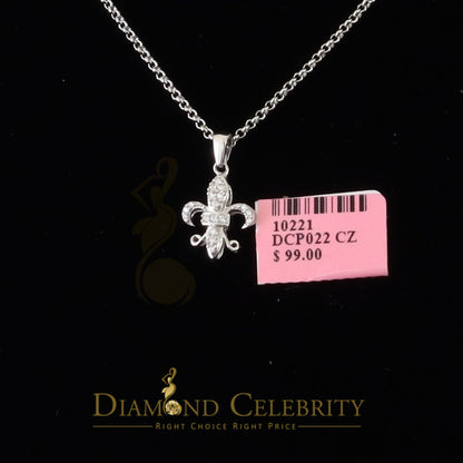 DiamondCelebritees Beautiful Sterling Silver Fleur De Lis White Pendant with 0.17ct Cubic Zirconia