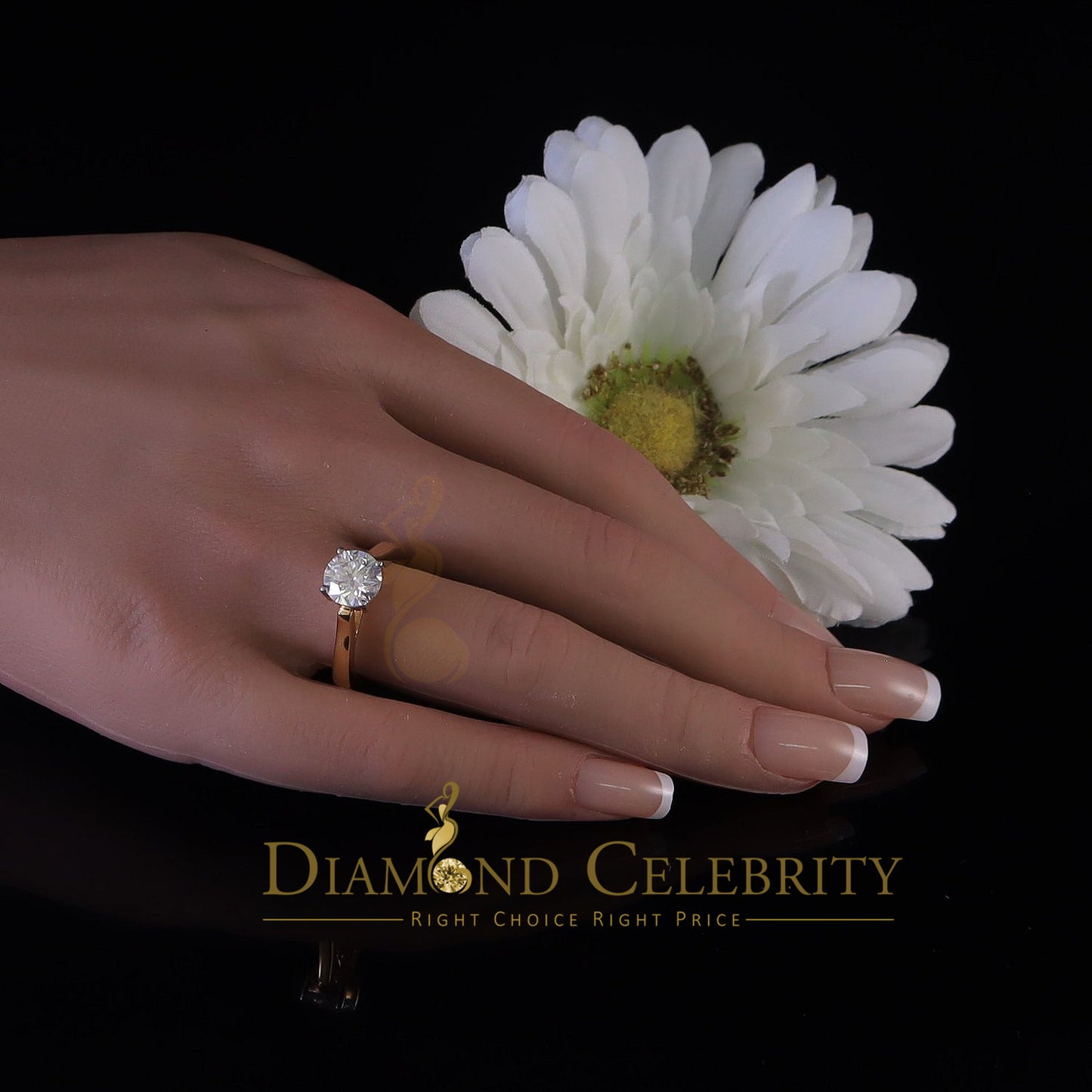 King Of Blings  10K Yellow Gold 2.00CT VVS'FL' D clr Round Solitaire Moissonite Womens Ring S/7