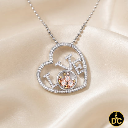 DiamondCelebritees 925 White Sterling Silver LOVE IN HEART Floating Bead Glass CZ Slide Pendant