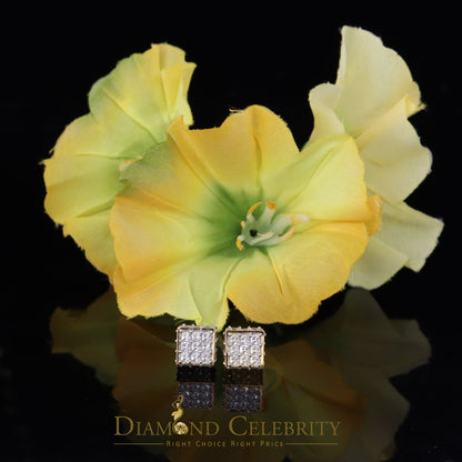 DiamondCelebritees  925 Yellow Silver Screw Back Cubic Zirconia 5.94ct Women & Men Square Earrings