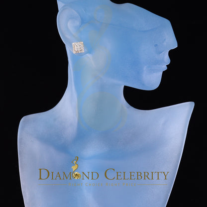 DiamondCelebritees 0.75 CT Real Diamond with 10K Real Yellow Gold Square Stud Earrings