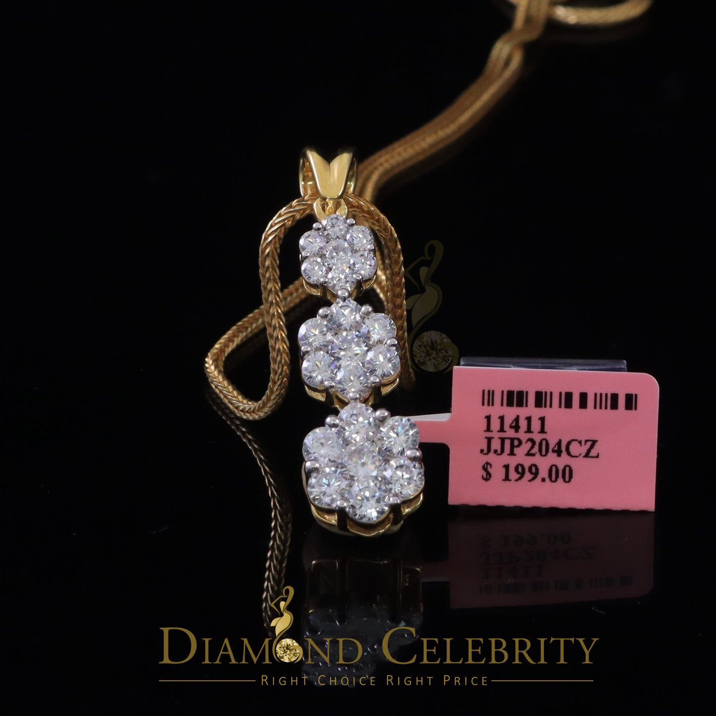 DiamondCelebritees Tripple Flower Shape Yellow 925 Sterling Silver Pendant 5.83ct Cubic Zirconia