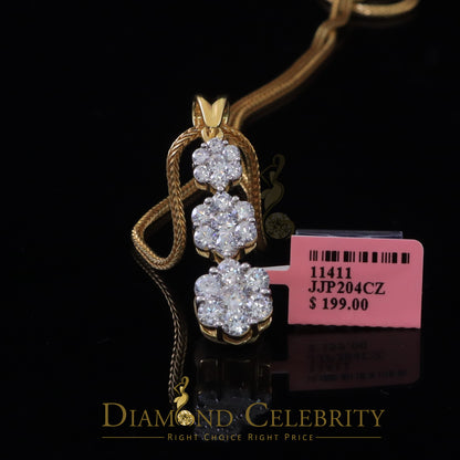 DiamondCelebritees Tripple Flower Shape Yellow 925 Sterling Silver Pendant 5.83ct Cubic Zirconia