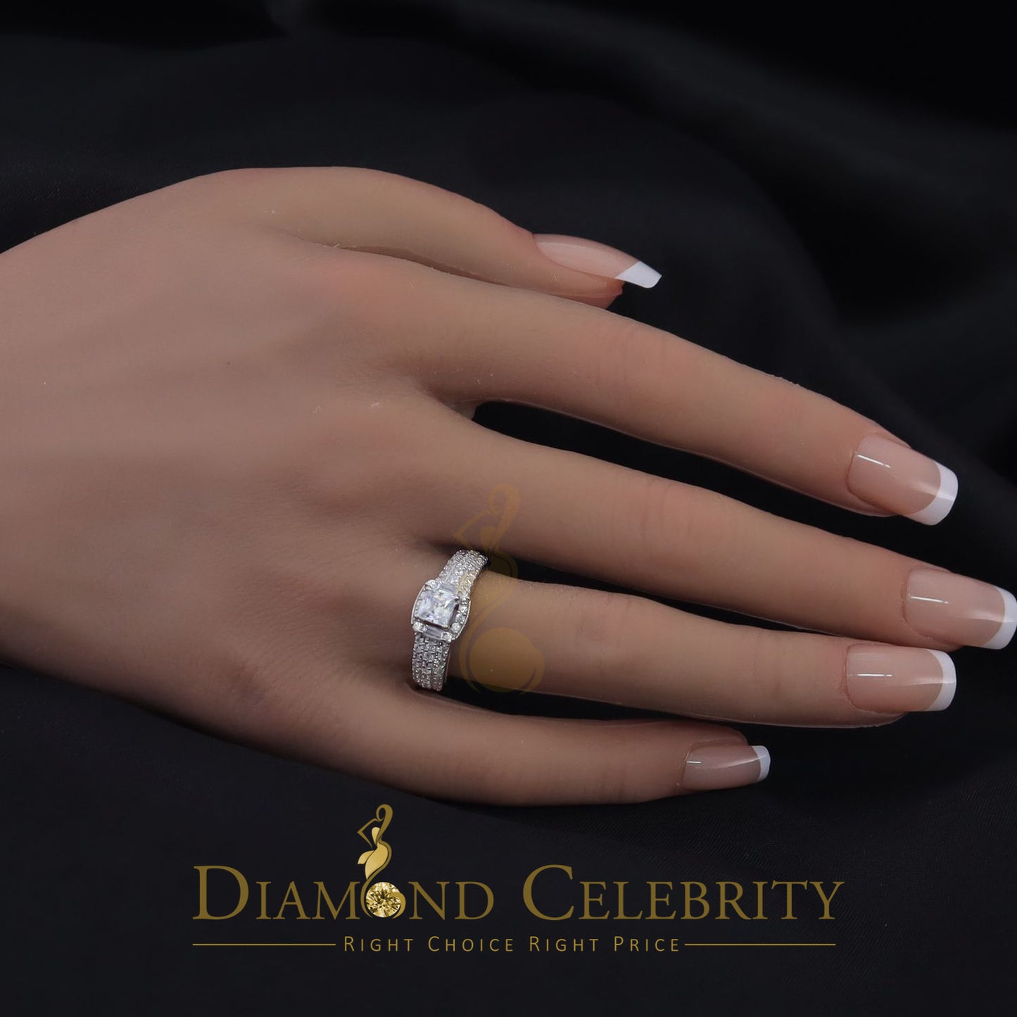 DiamondCelebritees 925 Sterling White Silver 2.50ct Cubic Zirconia Square Wedding Women's Ring SZ 7