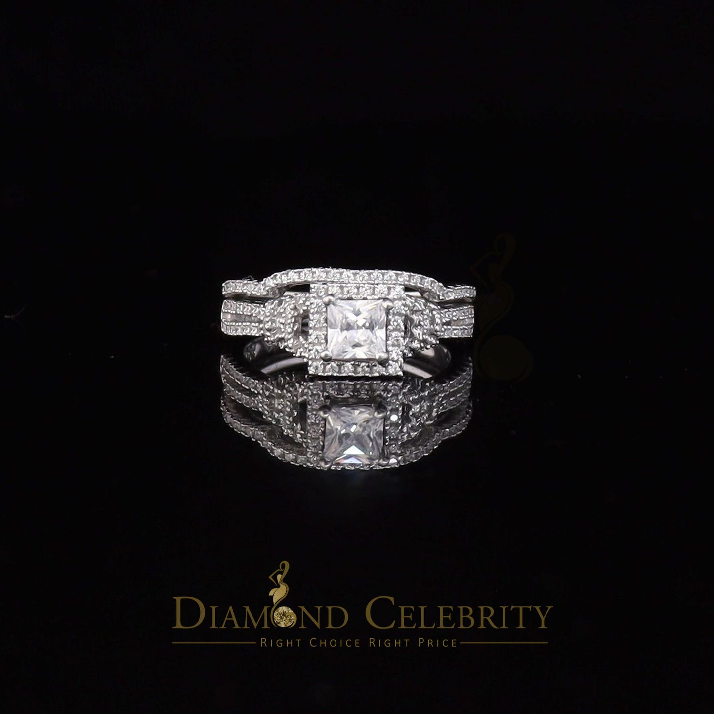 DiamondCelebritees Sterling Silver White Square 1.80ct Cubic Zirconia Womens Bridal Ring Size 7