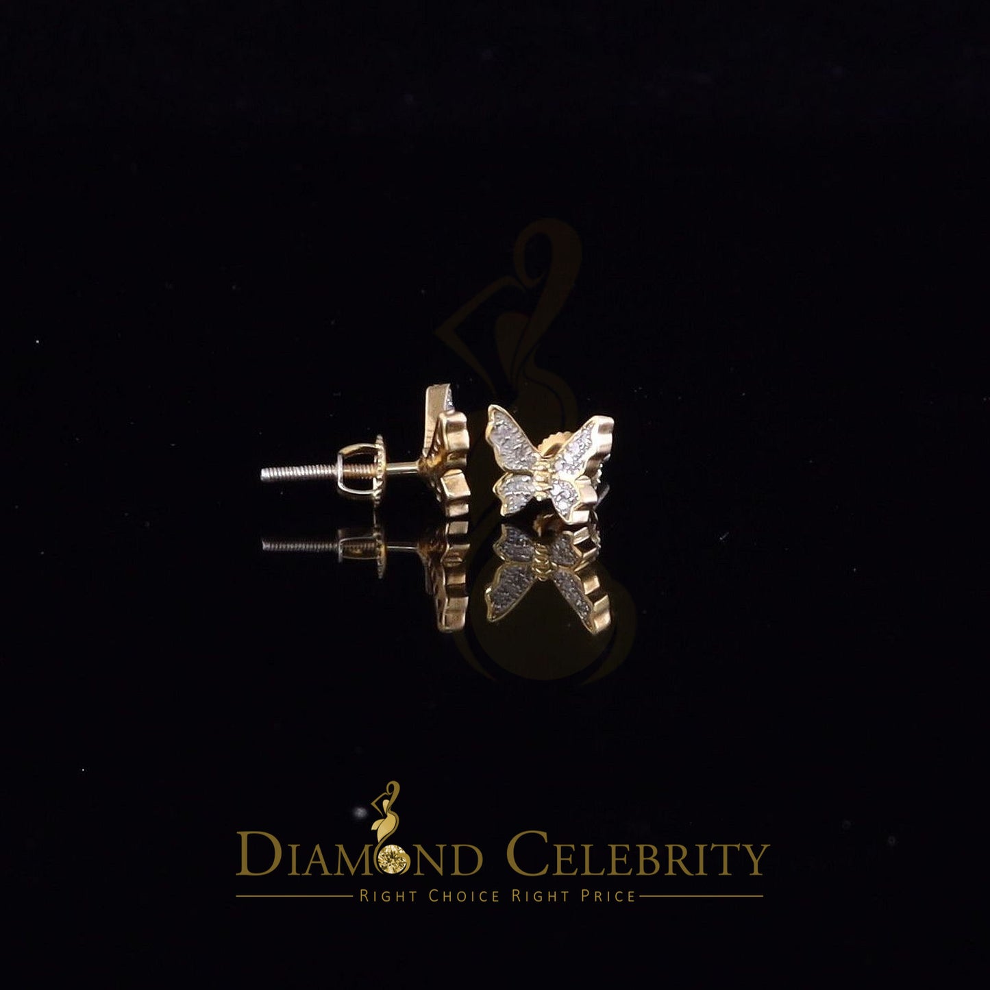 DiamondCelebritees Women's 0.10ct Real Diamond Butterfly Stud Earrings Yellow 925 Sterling Silver