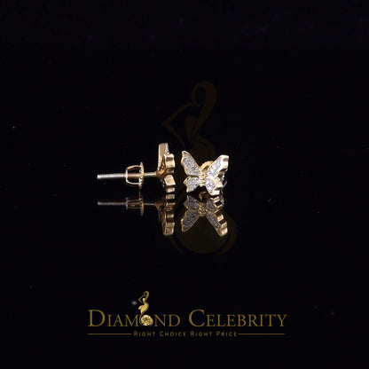 DiamondCelebritees Women's 0.10ct Real Diamond Butterfly Stud Earrings Yellow 925 Sterling Silver