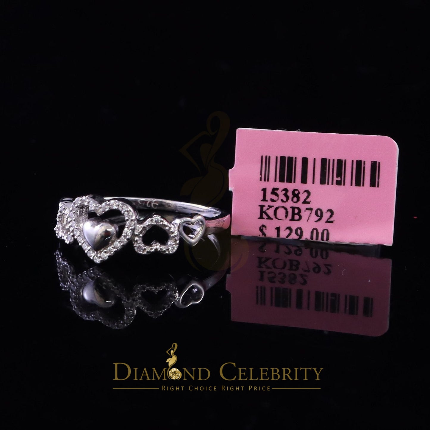 DiamondCelebritees Sterling White Silver 0.25ct Cubic Zirconia Engagement Heart Womens Ring Size 7