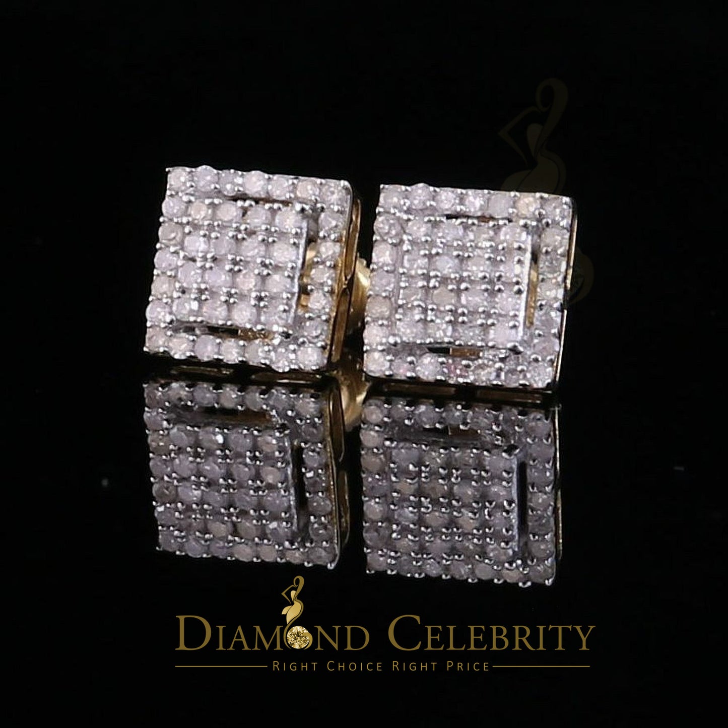 DiamondCelebritees 0.50ct Diamond 925 Sterling Silver Hip Hop Yellow Stud Earring For Men & Women