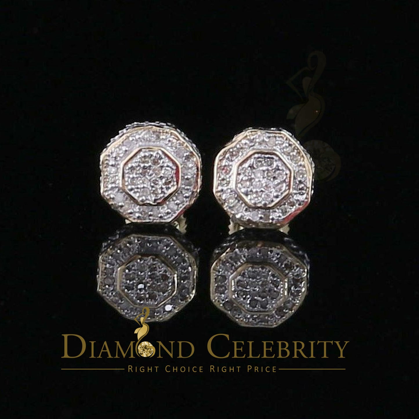 DiamondCelebritees Women's Stud In 925 Yellow Sterling Silver 0.10ct Diamond Stud Men's Earrings