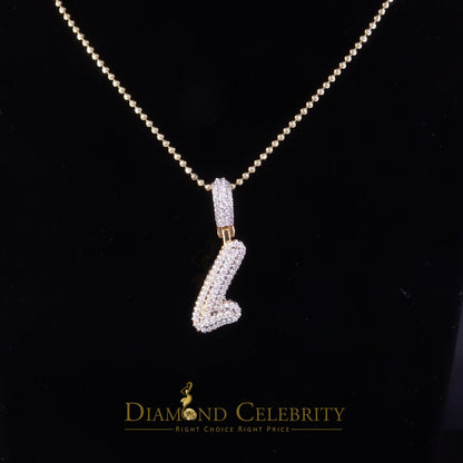 DiamondCelebritees Yellow Cursive 3D Alphabet Shape 925 Sterling Silver Cubic Zirconia Pendant