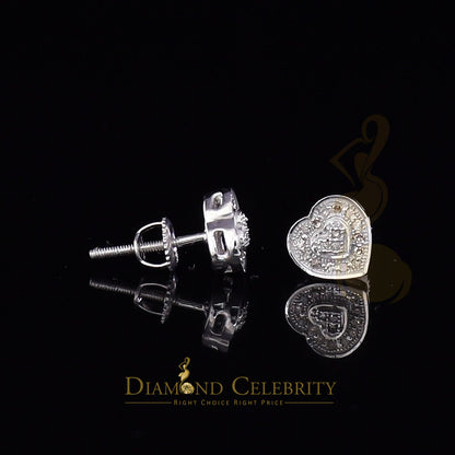 DiamondCelebritees Micro Pave 0.11ct Real Diamonds 925 White Silver Women's & Men's Heart Earrings
