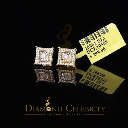DiamondCelebritees 0.10ct Diamond Stud Earrings Yellow 925 Sterling Silver For Men's & Women's