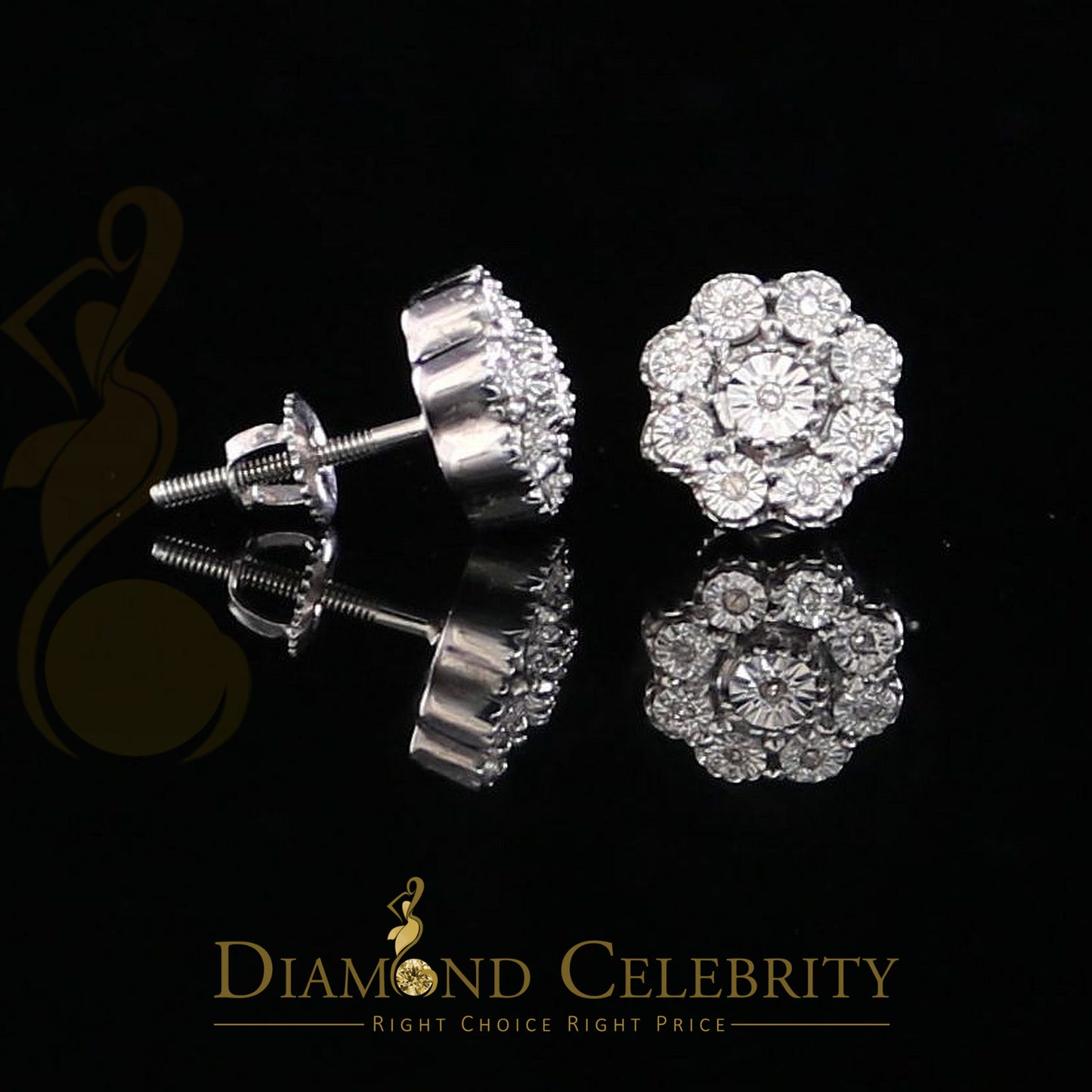 DiamondCelebritees 0.07 ct Diamond 925 Sterling Silver White Floral Earrings For Men's & Women's