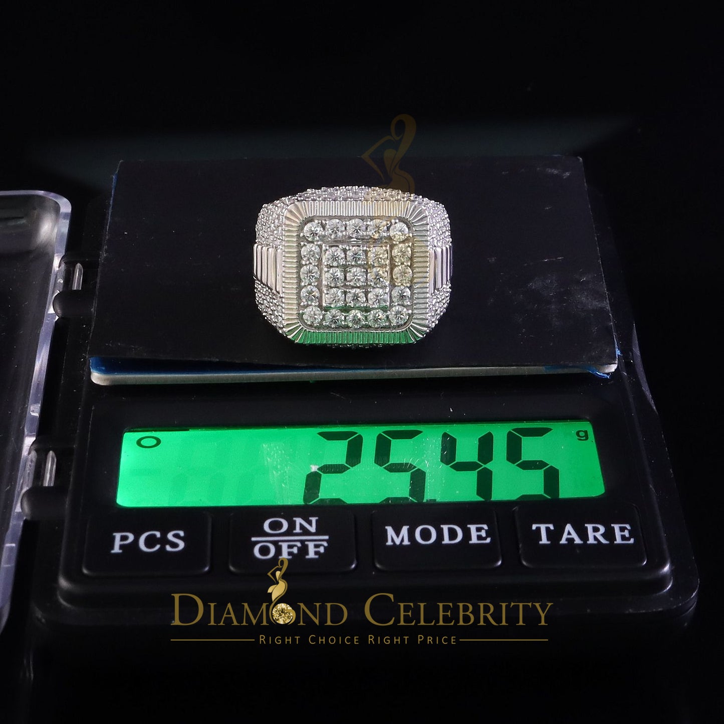 DiamondCelebritees Sterling 925 White Silver 6.50ct VVS 'D' Moissanite Square Rings SZ10 for Men's