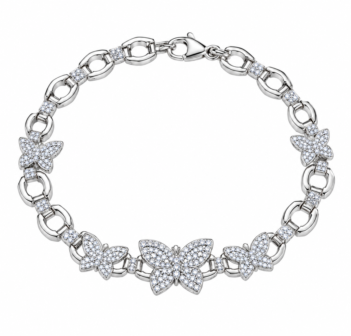 Diamondcelebritees 925 White Silver Multi Butterfly Link CZ Bracelet 1.69ct Cubic Zirconia SZ 7