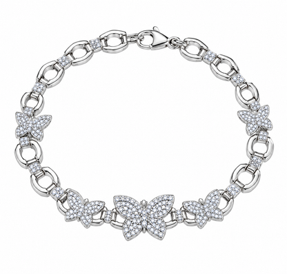Diamondcelebritees 925 White Silver Multi Butterfly Link CZ Bracelet 1.69ct Cubic Zirconia SZ 7