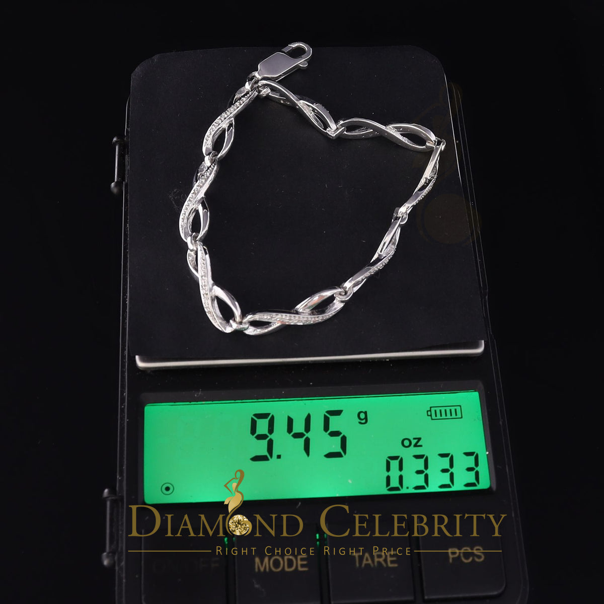 Diamondcelebritees 0.15CT Real Diamond 925 Sterling Silver White Fancy Infinite Bracelete SZ 7 Inch