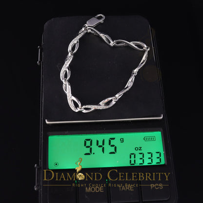 Diamondcelebritees 0.15CT Real Diamond 925 Sterling Silver White Fancy Infinite Bracelete SZ 7 Inch
