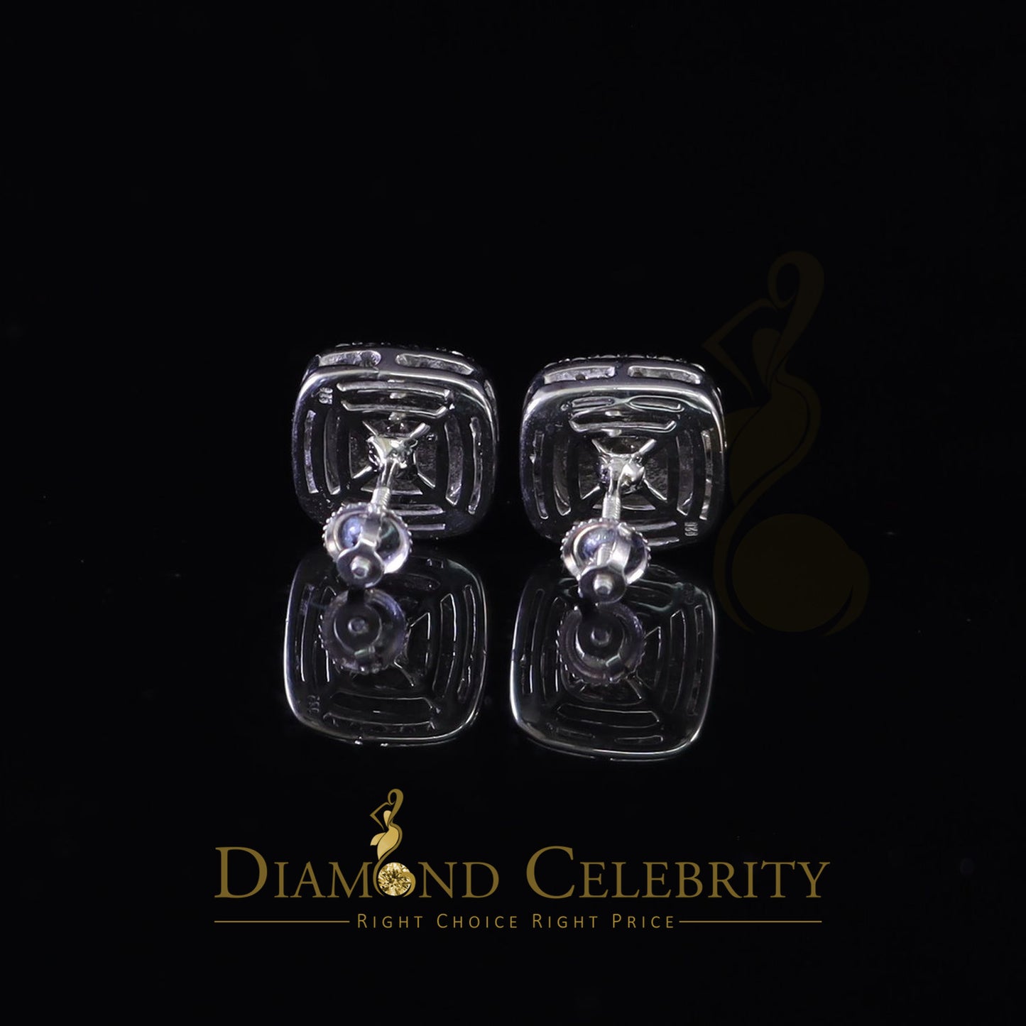 Diamondcelebritees 1.50ct Moissanite White 925 Silver Womens Round Edge Square Shape Nugget Earring