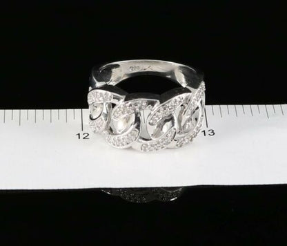 DiamondCelebritees 925 Sterling White Silver With Miami Cubic 0.33CT Diamond Men's Ring Size 9