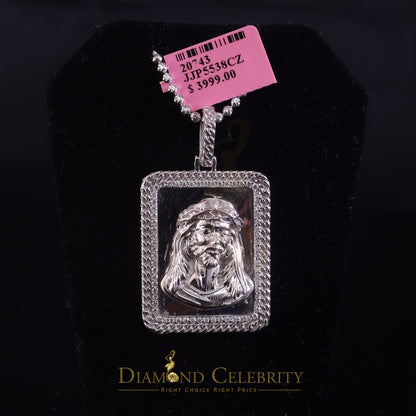 DiamondCelebritees Men's Square JESUS White 925 Sterling Silver 0.66ct CZ '1.00'inch 3D Pendant