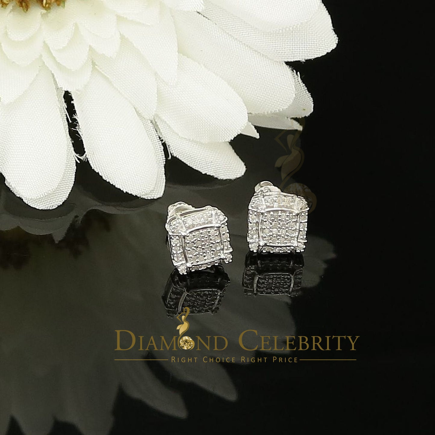 DiamondCelebritees 0.25ct Diamond 925 Sterling Silver White Square Earring For Men's / Women's