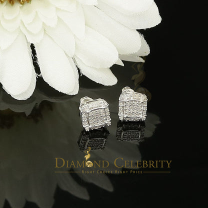 DiamondCelebritees 0.25ct Diamond 925 Sterling Silver White Square Earring For Men's / Women's