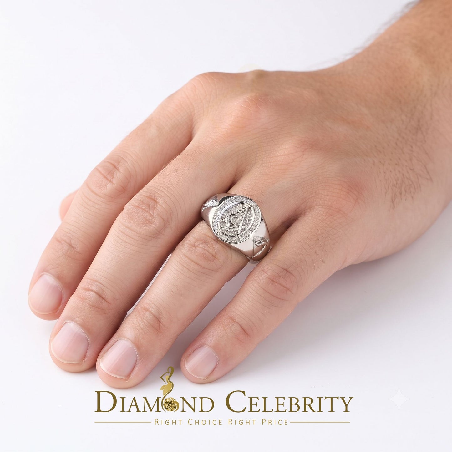 DiamondCelebritees 0.50CT Real Diamond 925 Sterling Silver White Fashion Masonic Men's Ring Size 12