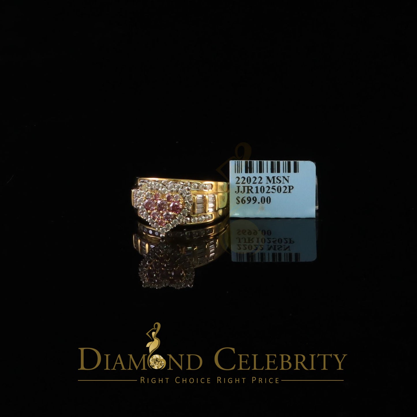 DiamondCelebritees Womens 1.50ct 925 Silver VVS D Pink Moissanite Yellow Cinderella HEART Ring SZ 8