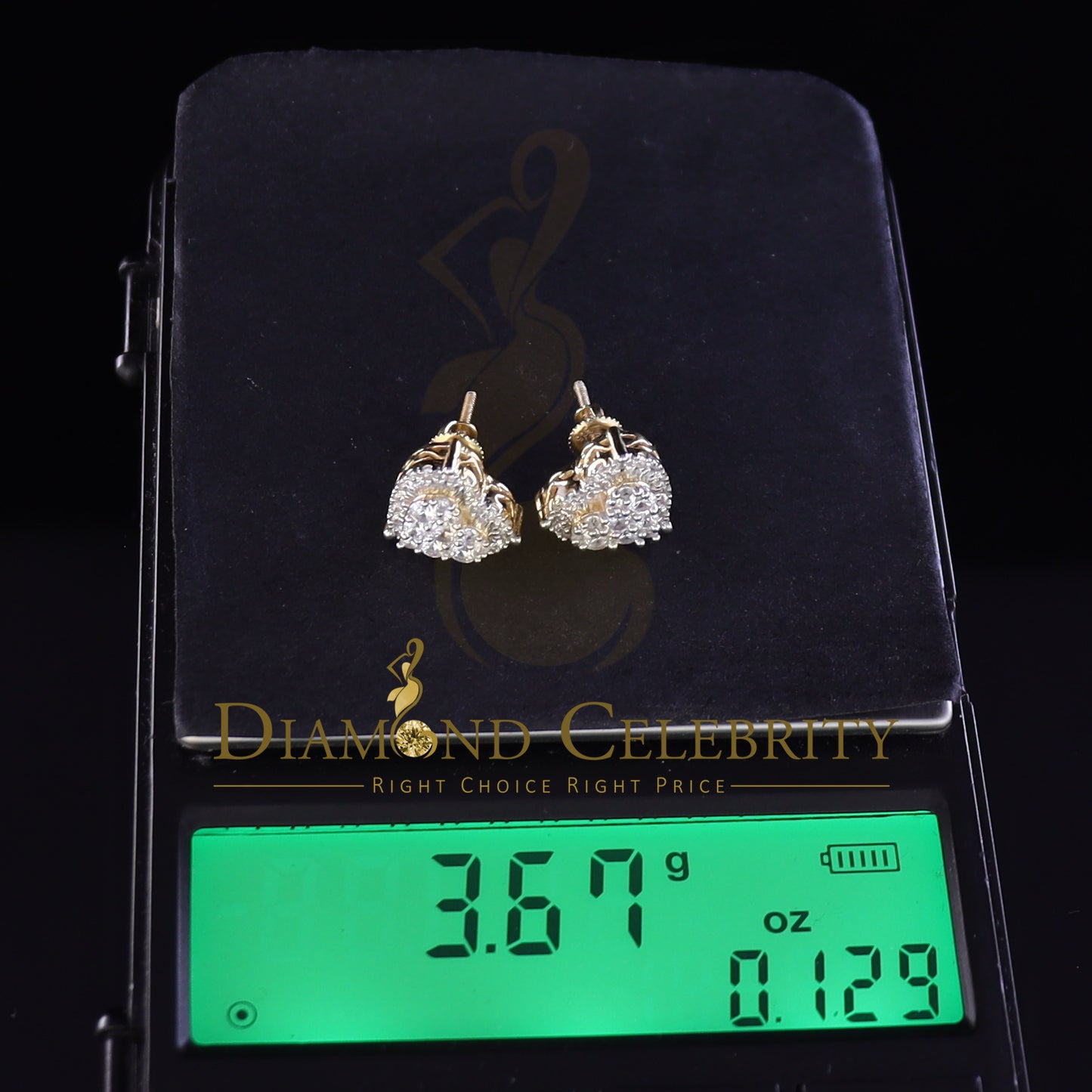 925 Sterling Yellow Silver 1.64ct Cubic Zirconia Heart Women's Stud Earrings