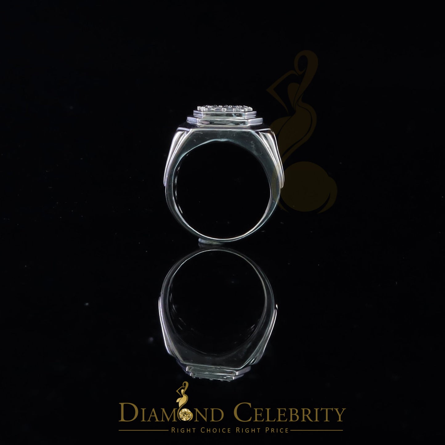 DiamondCelebritees Sterling White Silver 0.40ct Cubic Zirconia Hexagon Engagement Men's Ring Size 9