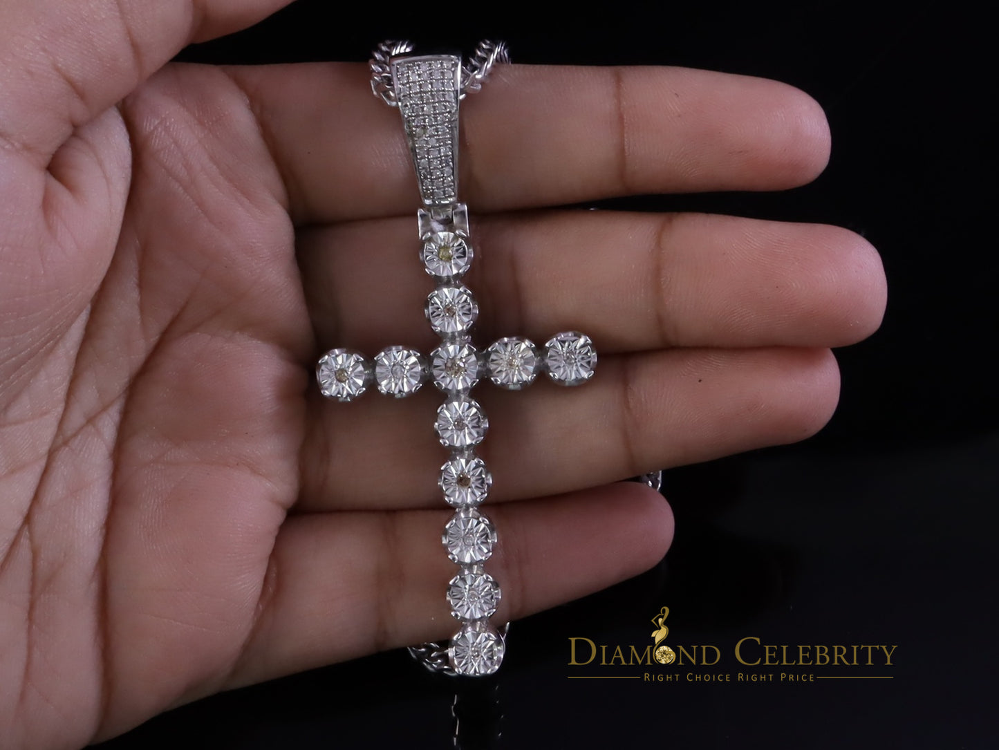 DiamondCelebritees  0.40CT Real Diamond Crystal Cross 925 Sterling Silver White Necklace Pendant