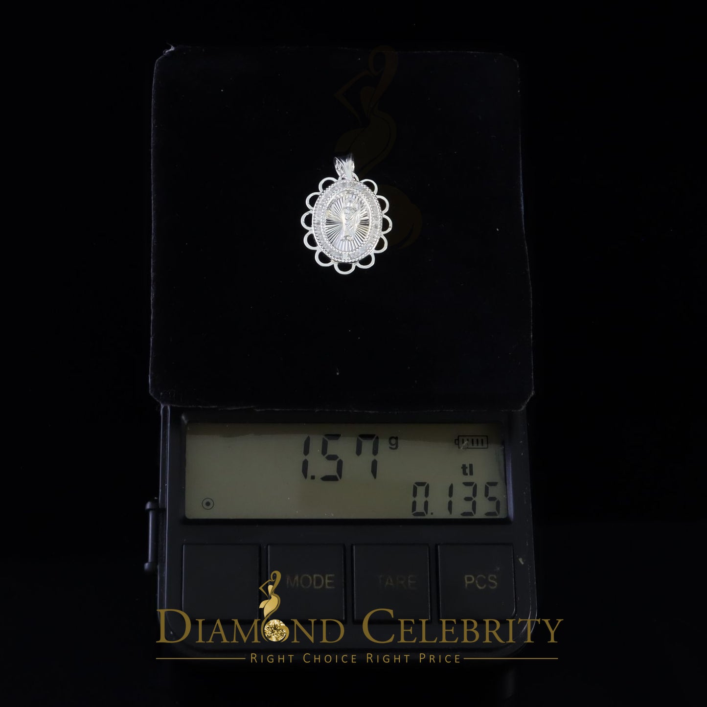 DiamondCelebritees 925 Silver Men/Women Flower Design St.Jude Mini CZ Stone Pendant White Religious