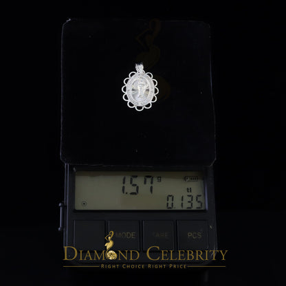 DiamondCelebritees 925 Silver Men/Women Flower Design St.Jude Mini CZ Stone Pendant White Religious