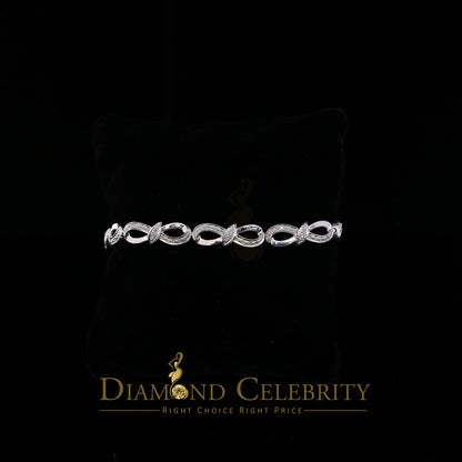 Diamondcelebritees 925 Sterling Silver Infinity Style 0.15CT Real Diamond Bracelet Size 7.5 Inch