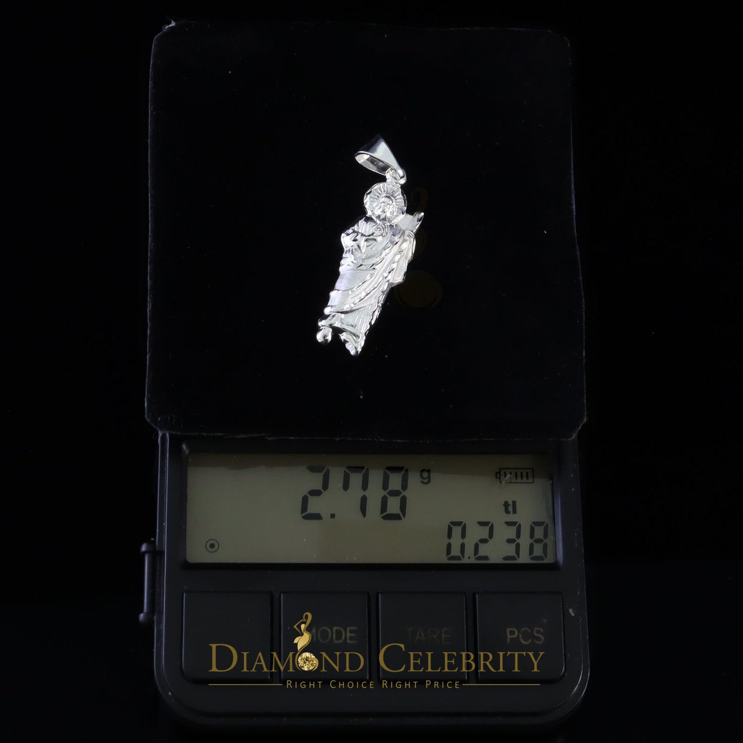 DiamondCelebritees 925 Sterling Silver Men's/Women's Saint Jude Figure Pendant White Religious