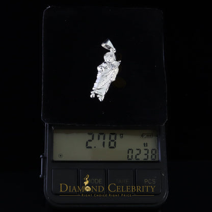 DiamondCelebritees 925 Sterling Silver Men's/Women's Saint Jude Figure Pendant White Religious