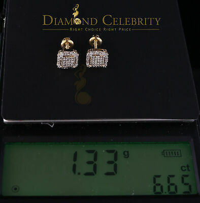 DiamondCelebritees 0.25ct Diamond 925 Silver Yellow Square Earring For Men's / Women's