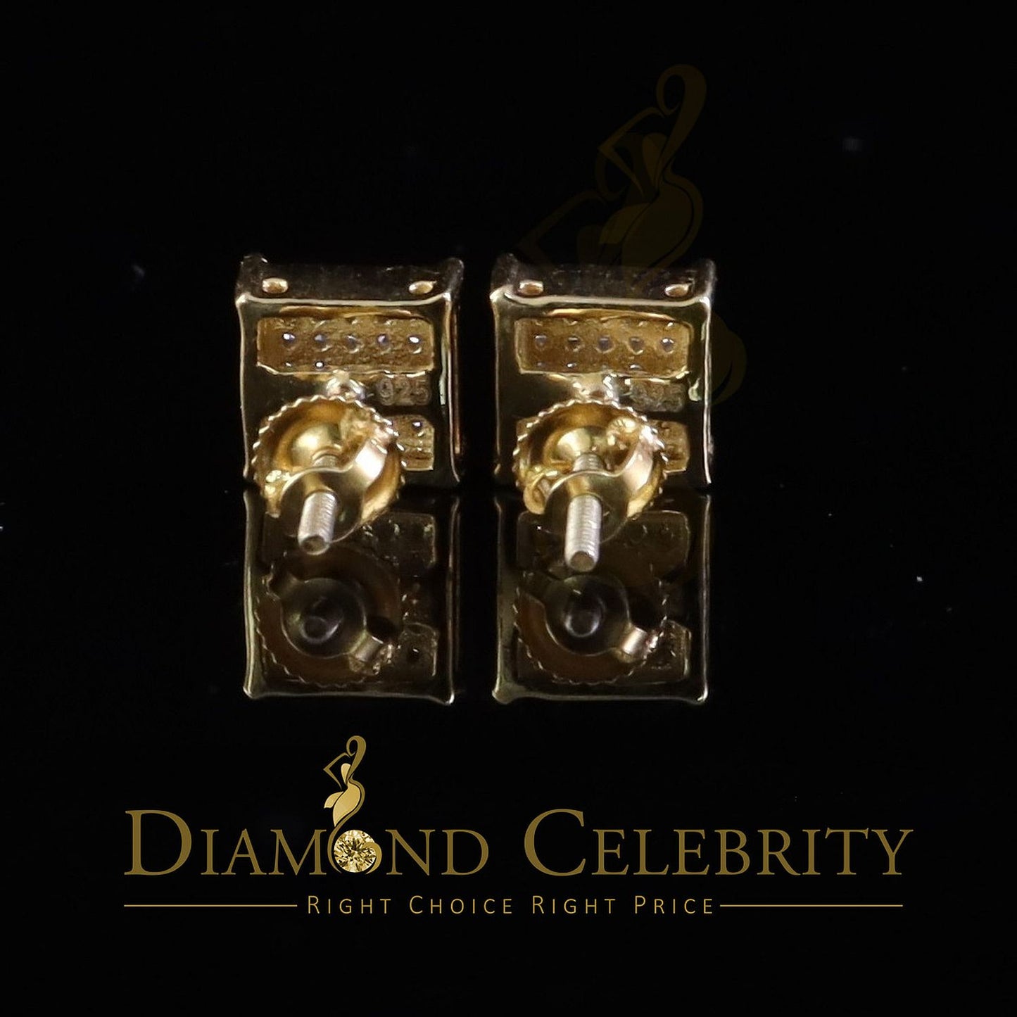 DiamondCelebritees 925 Sterling Yellow Silver 0.15ct Diamond Womens and Men's Square Stud Earrings