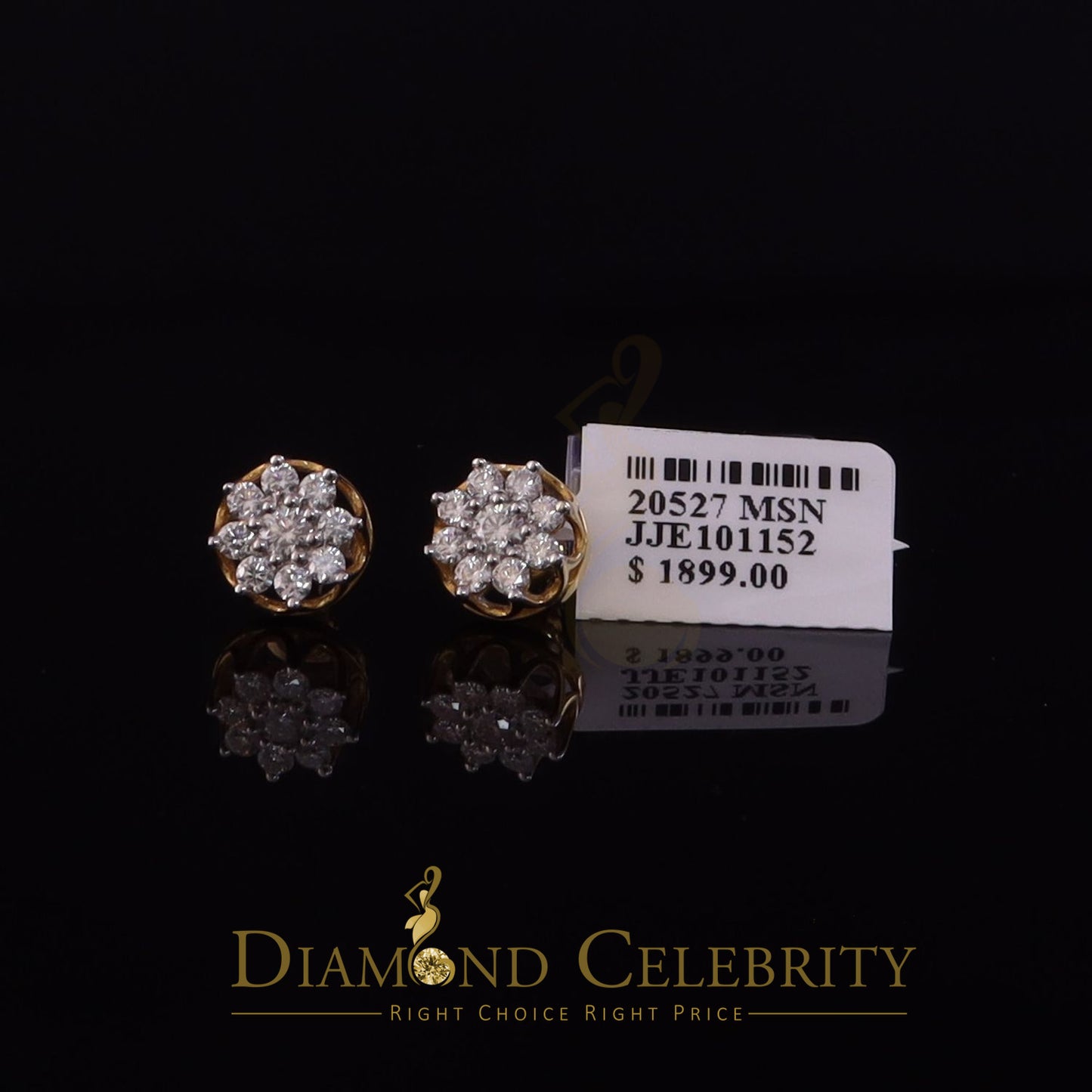 DiamondCelebritees FLORAL Earrings 10k Real Yellow Gold 1.00ct Vvs 'D' Color Genuine Moissanite