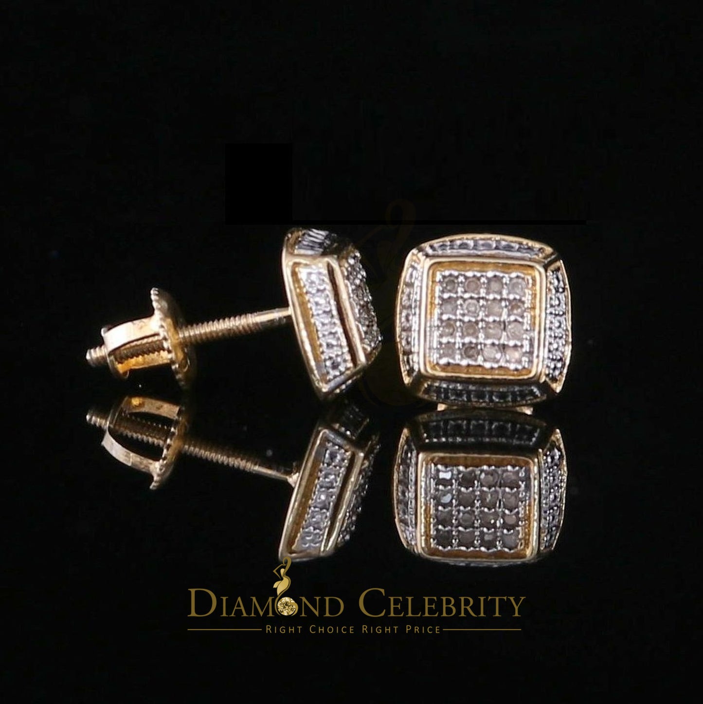 DiamondCelebritees 0.10ct Diamond Stud Earrings For Women Yellow 925 Sterling Silver Stud For unisex