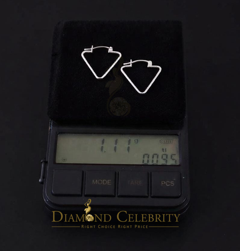 925 Sterling Silver Textured Geometric Diamond-cut Triangle Hoop 21mm Earrings