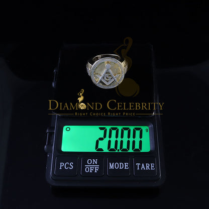 0.25 CT Diamond Men's Silver 925 Yellow Adjustable Masonic Ring From SZ 10 to 12